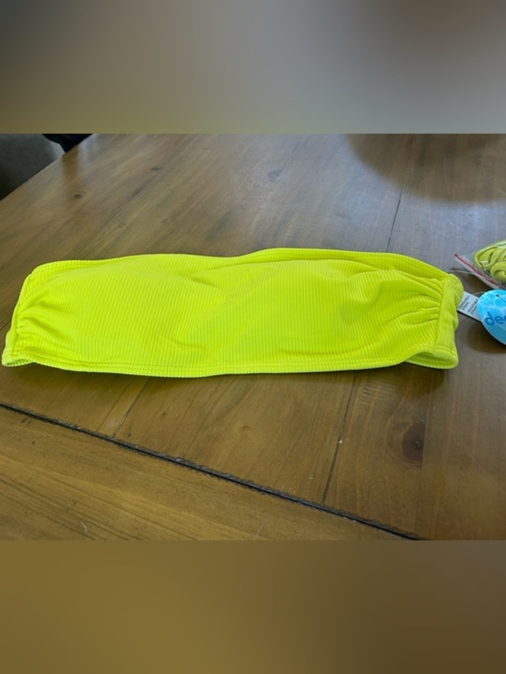NWT Decree Neon Yellow Ribbed Bandeau Bikini Top with Removable Straps